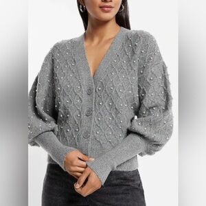 Express embellished balloon sleeve v neck cardigan size XS in gray super soft
